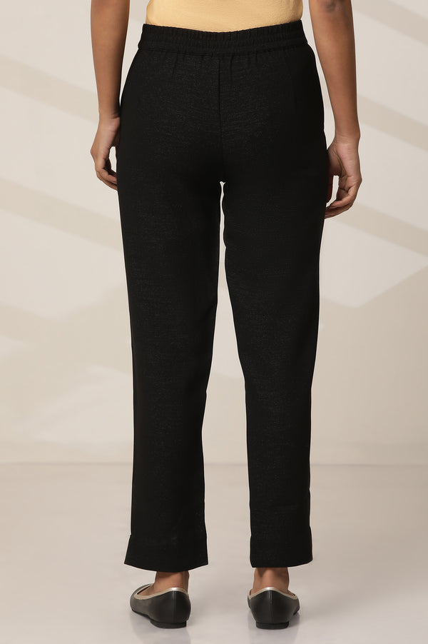 Elleven Women's Black Solid Slim Fit Woven Pants With Elasticated Waist