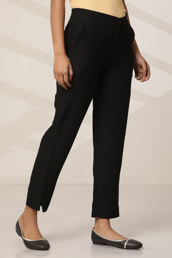 Elleven Women's Black Solid Slim Fit Woven Pants With Elasticated Waist