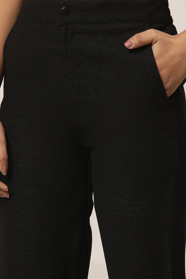 Elleven Women's Black Solid Slim Fit Woven Pants With Elasticated Waist