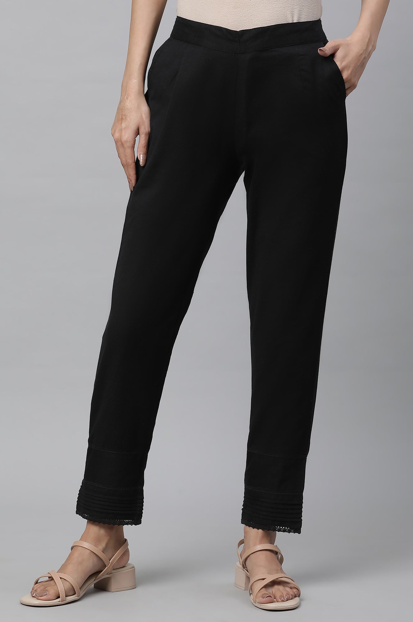 Black Lace Inserted Pintuck Trousers