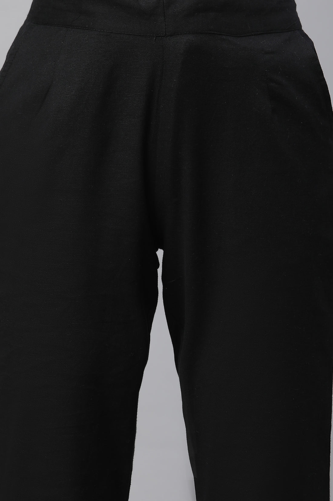 Black Solid Straight Fit Cotton Trousers With Lace Insert