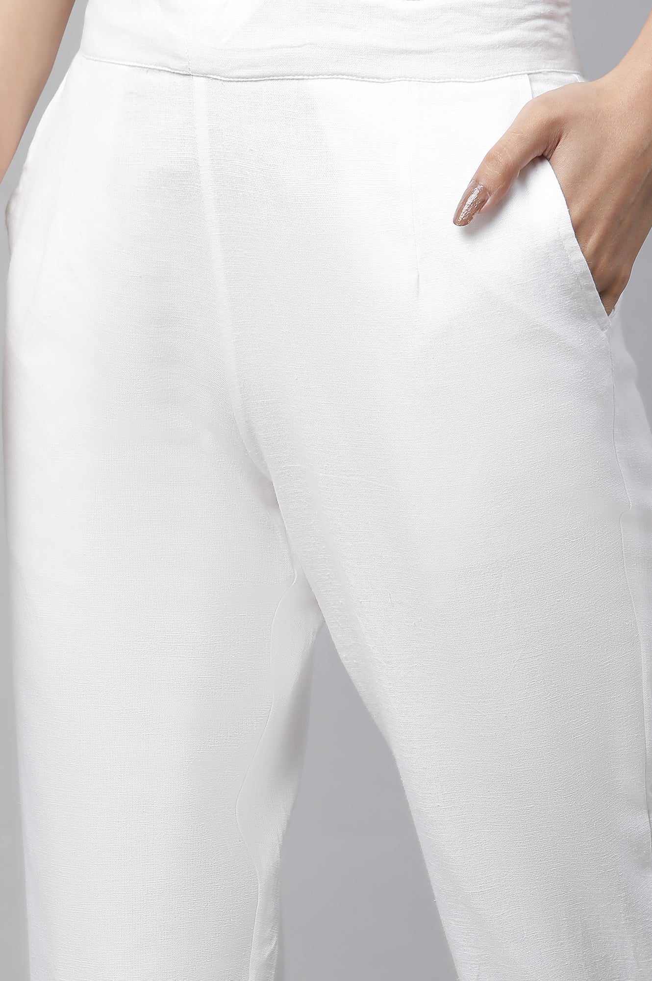 White Lace Inserted Pintuck Trousers