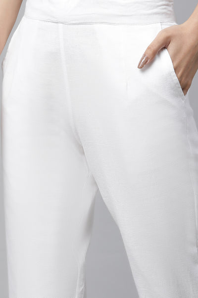 White Lace Inserted Pintuck Trousers
