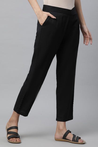 Black Narrow Trousers with Buttons on Hemline