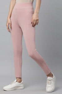 Pink Solid Skinny Fit Tights With Elasticated Waist