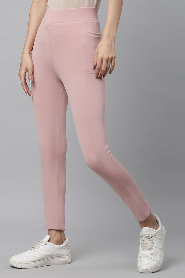 Pink Solid Skinny Fit Tights With Elasticated Waist