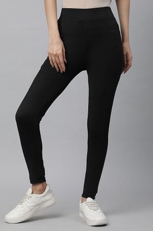 Black Solid Travel Tights