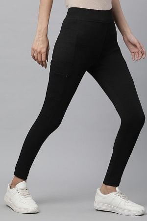 Black Solid Skinny Fit Tights With Elasticated Waist