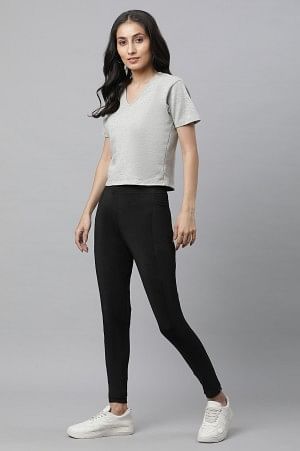 Black Solid Skinny Fit Tights With Elasticated Waist