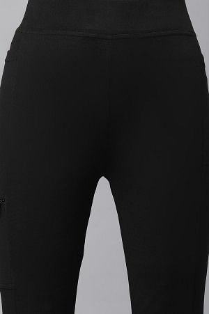 Black Solid Skinny Fit Tights With Elasticated Waist