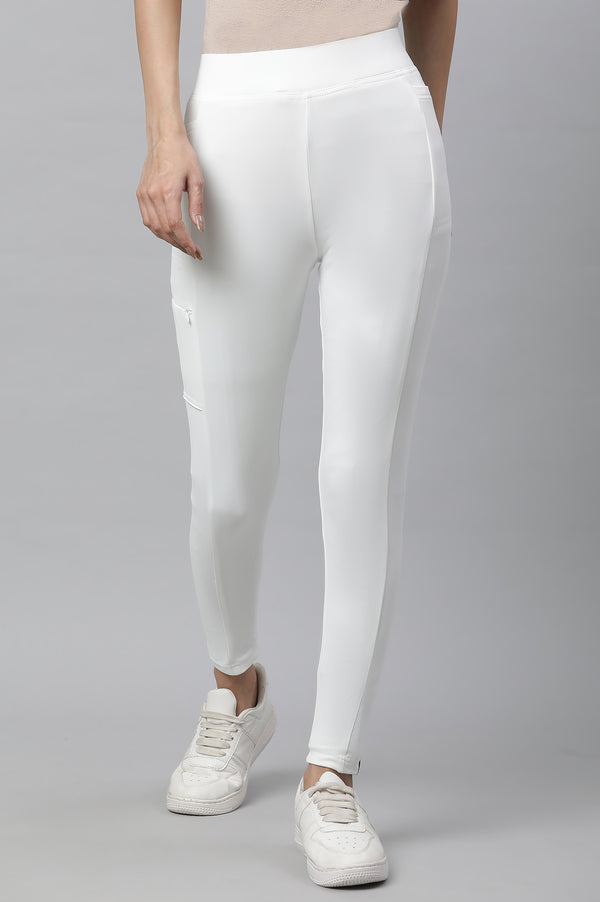 White Solid Skinny Fit Tights With Elasticated Waist