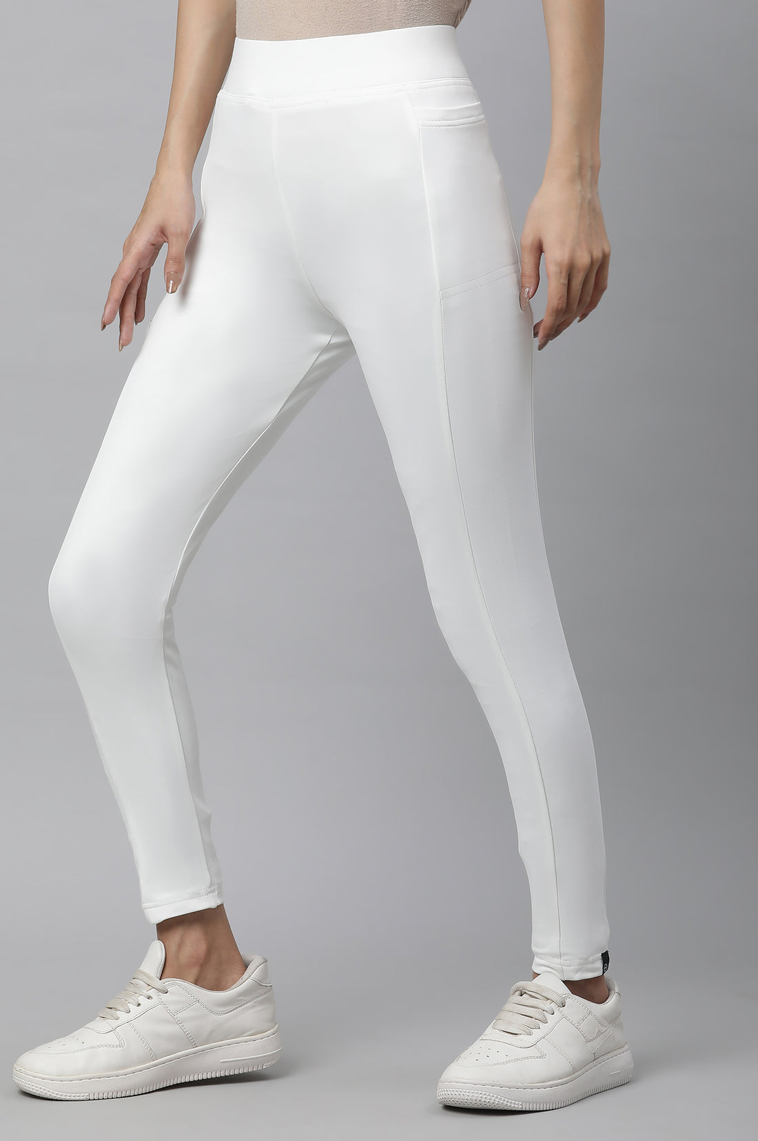 White Solid Skinny Fit Tights With Elasticated Waist