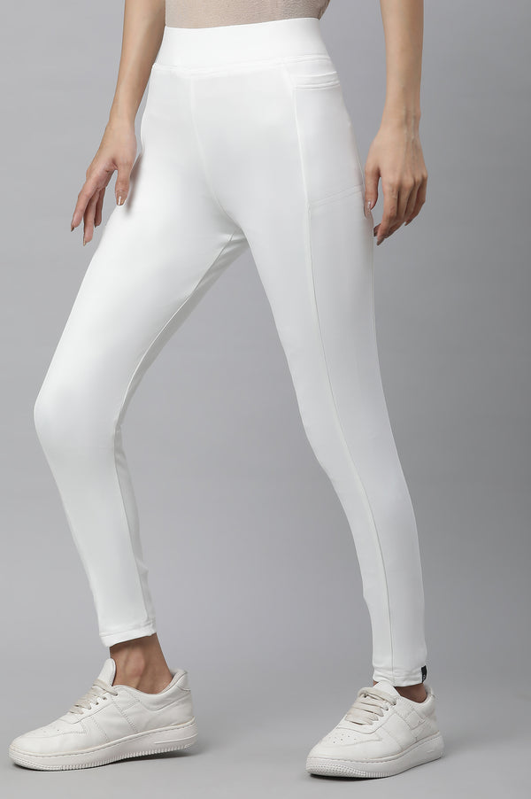 White Solid Skinny Fit Tights With Elasticated Waist