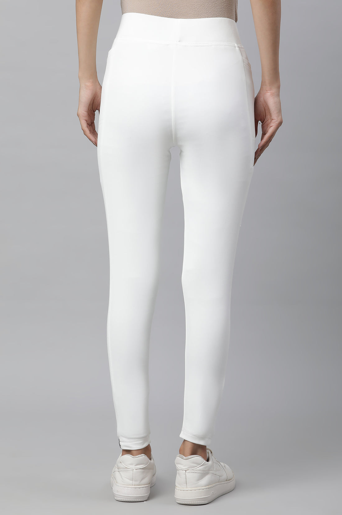 White Solid Skinny Fit Tights With Elasticated Waist
