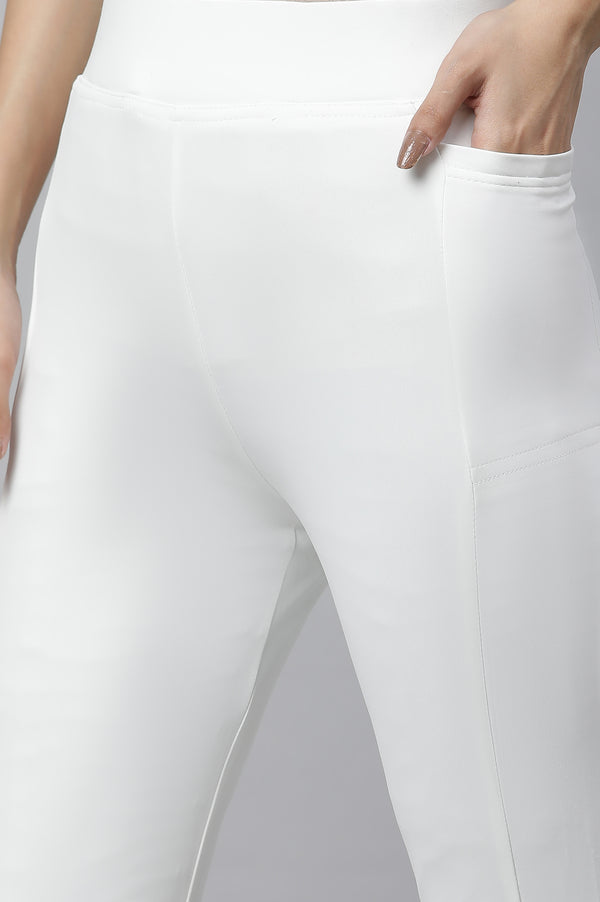 White Solid Skinny Fit Tights With Elasticated Waist