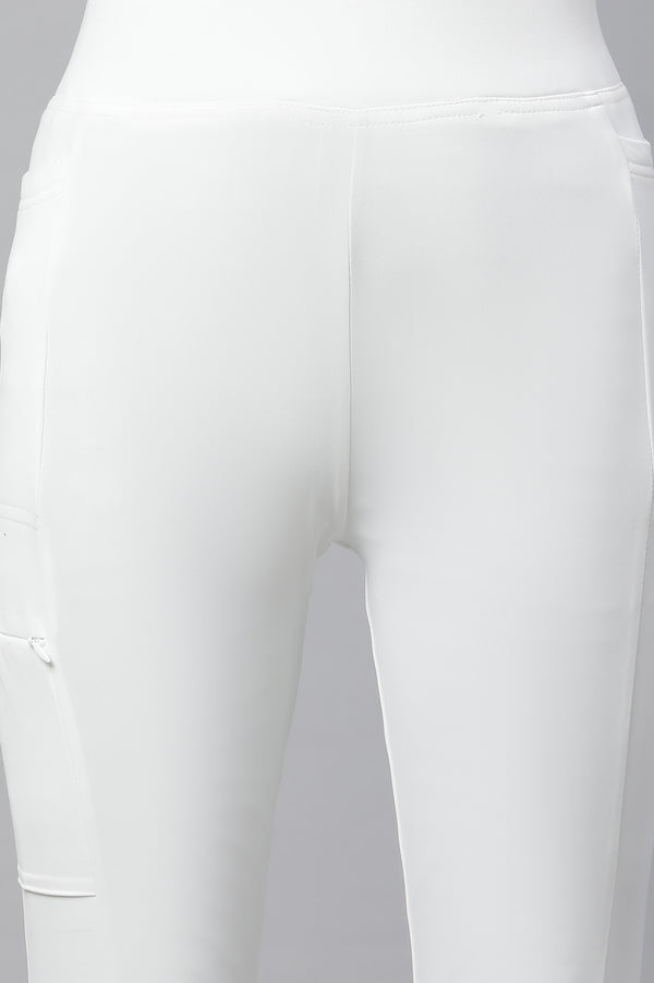 White Solid Skinny Fit Tights With Elasticated Waist