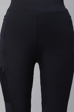 Navy Blue Solid Skinny Fit Tights With Elasticated Waist