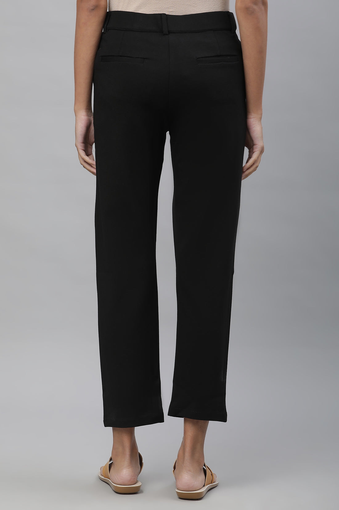Black Solid Slim Fit Trousers With Elasticated Waist