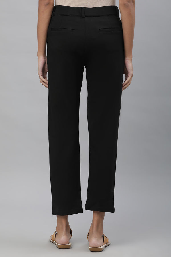 Elleven Women's Black Solid Slim Fit Trousers With Elasticated Waist