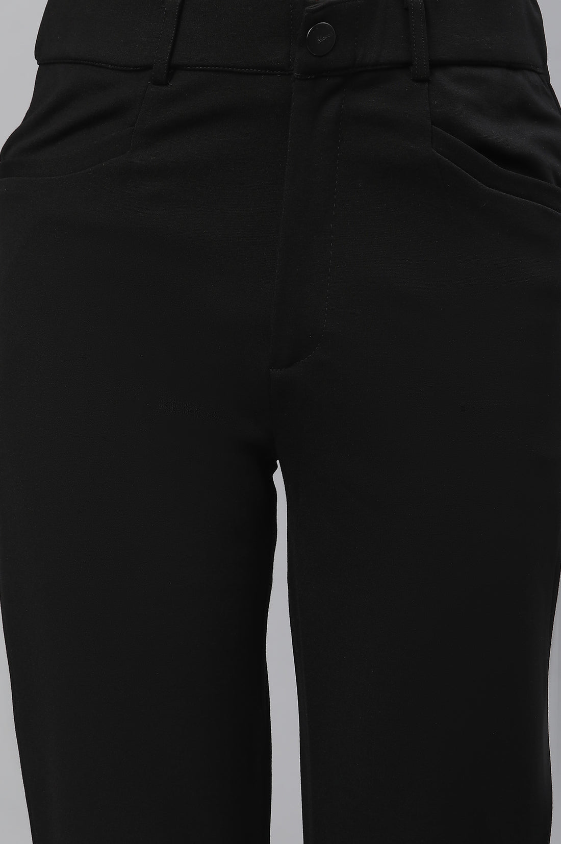 Black Solid Slim Fit Trousers With Elasticated Waist