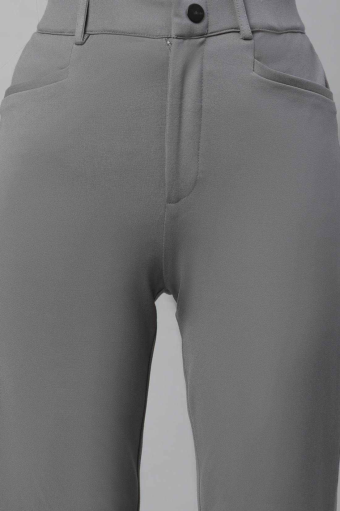 Grey Solid Slim Fit Pants With Front Zip