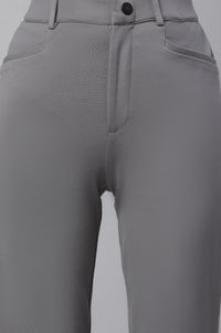 Grey Solid Slim Fit Pants With Front Zip