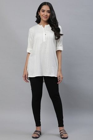 Black Solid Skinny Fit Tights With Elasticated Waist And Side Pockets