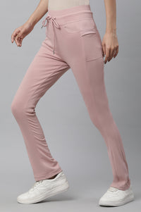 Pink Solid Boot Cut Pants With Drawstring