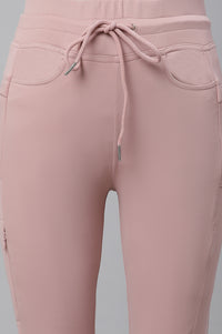 Pink Solid Boot Cut Pants With Drawstring