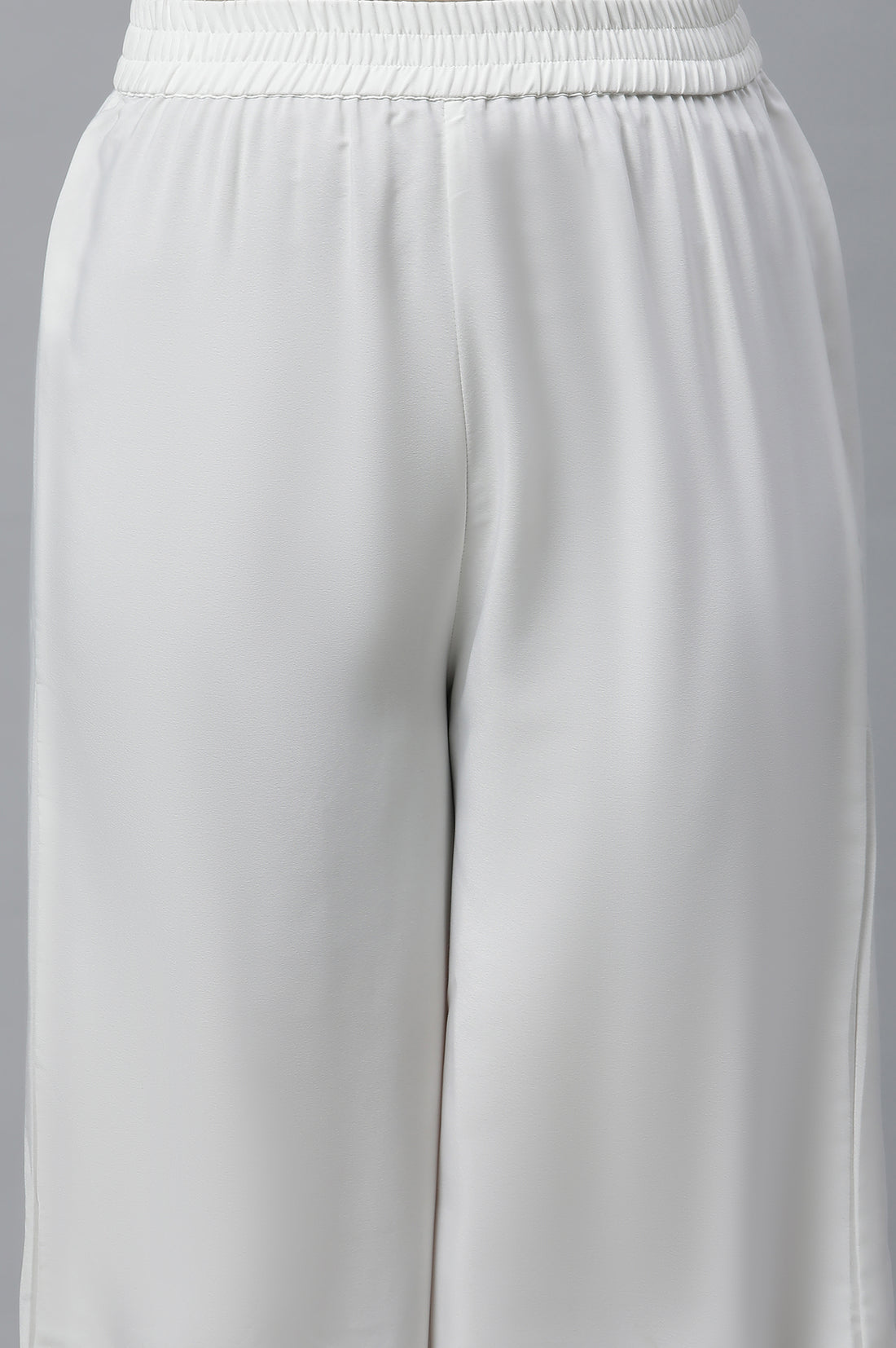 White Solid Straight Fit Woven Palazzo With Elasticated Waist