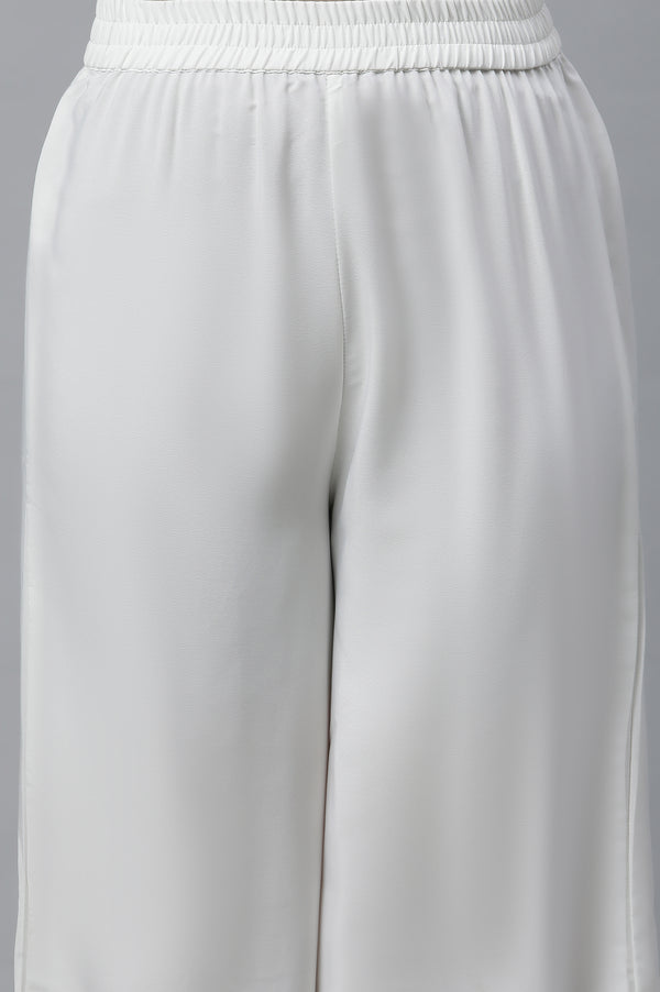White Solid Straight Fit Woven Palazzo With Elasticated Waist