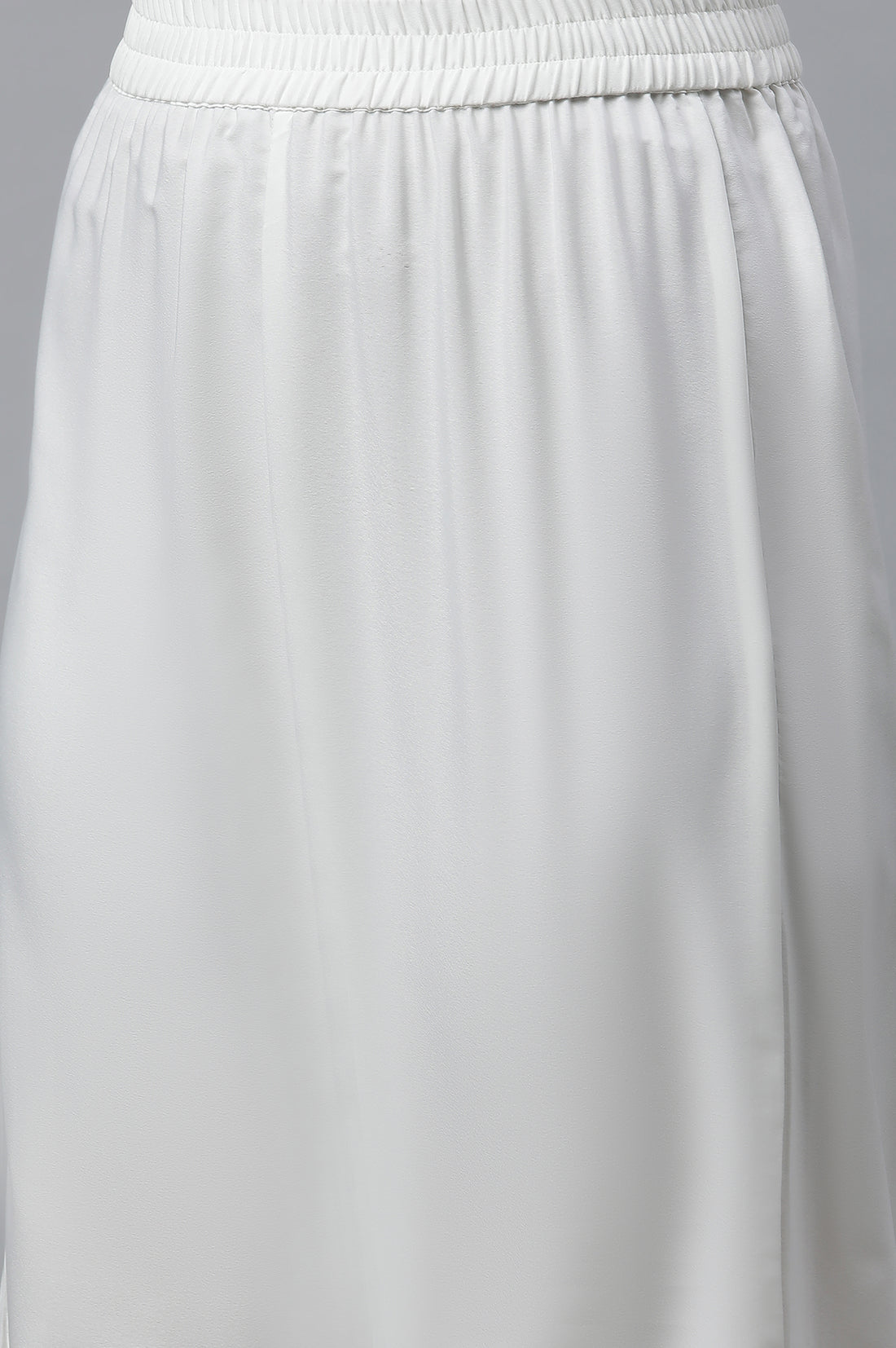 White Solid Straight Fit Woven Palazzo With Elasticated Waist