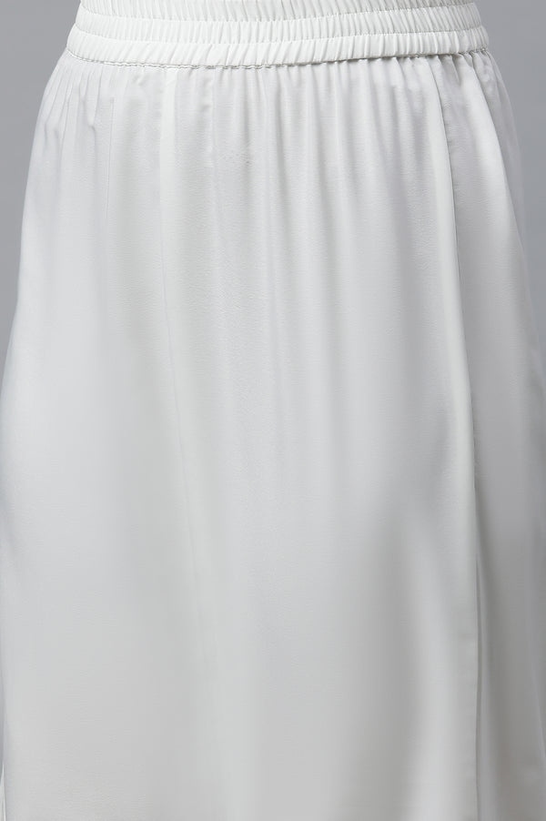 White Solid Straight Fit Woven Palazzo With Elasticated Waist