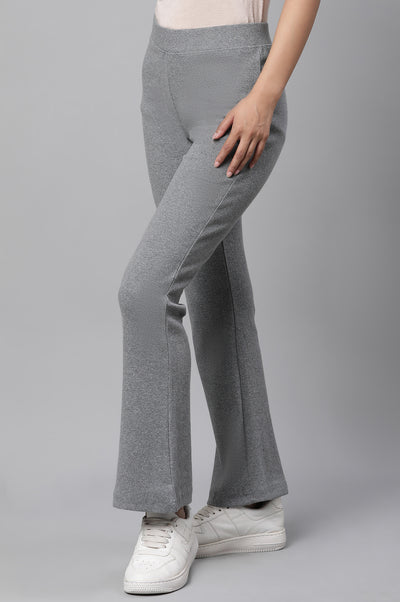 Grey Solid Flared Pants With Elasticated Waist