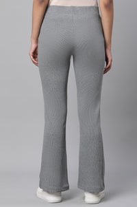 Grey Solid Flared Pants With Elasticated Waist