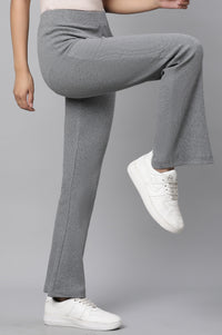 Grey Solid Flared Pants With Elasticated Waist