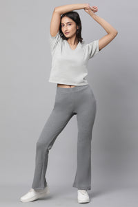 Grey Solid Flared Pants With Elasticated Waist