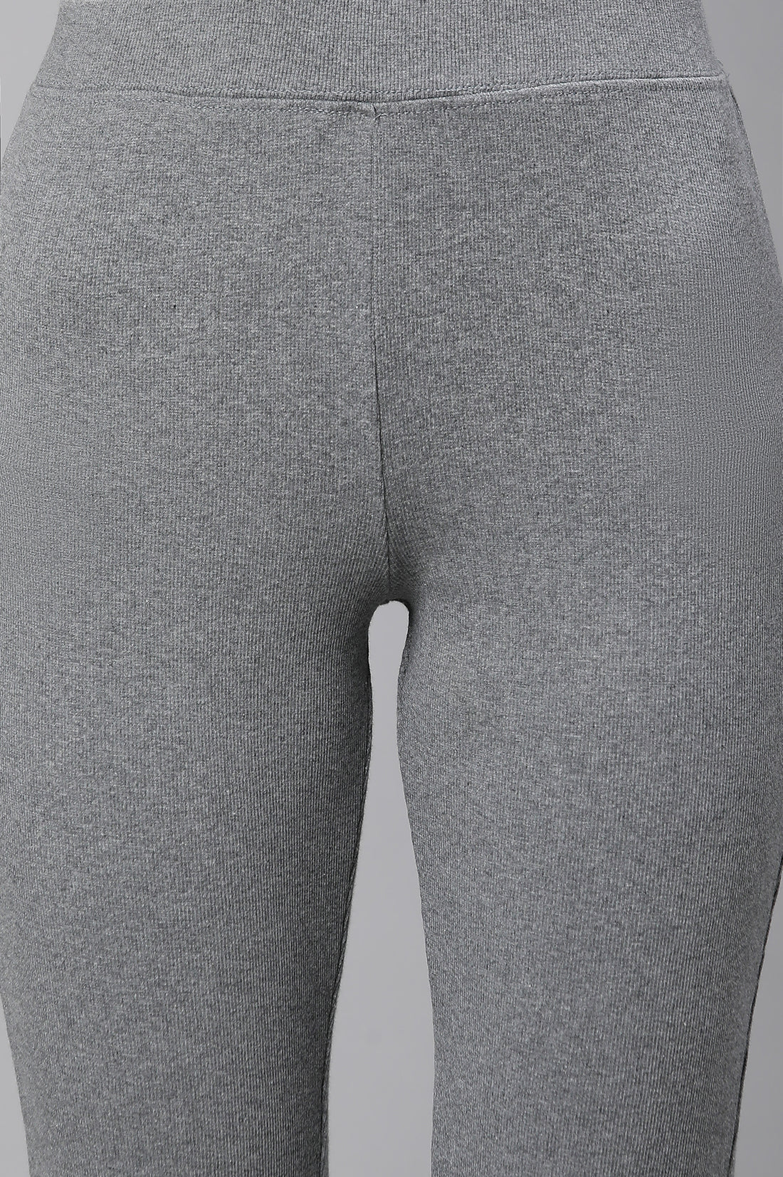 Grey Solid Flared Pants With Elasticated Waist