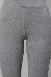 Grey Solid Flared Pants With Elasticated Waist