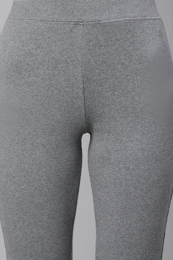 Grey Solid Flared Pants With Elasticated Waist