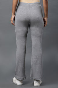 Grey Solid Flared Pants With Elasticated Waist