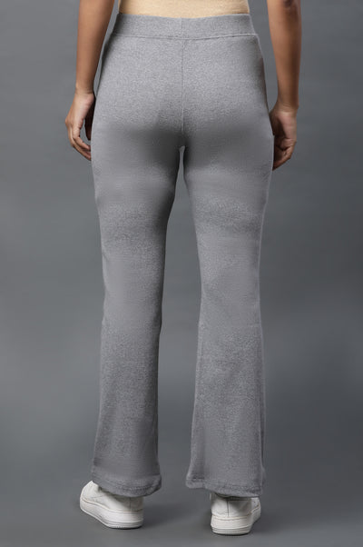 Grey Solid Flared Pants With Elasticated Waist