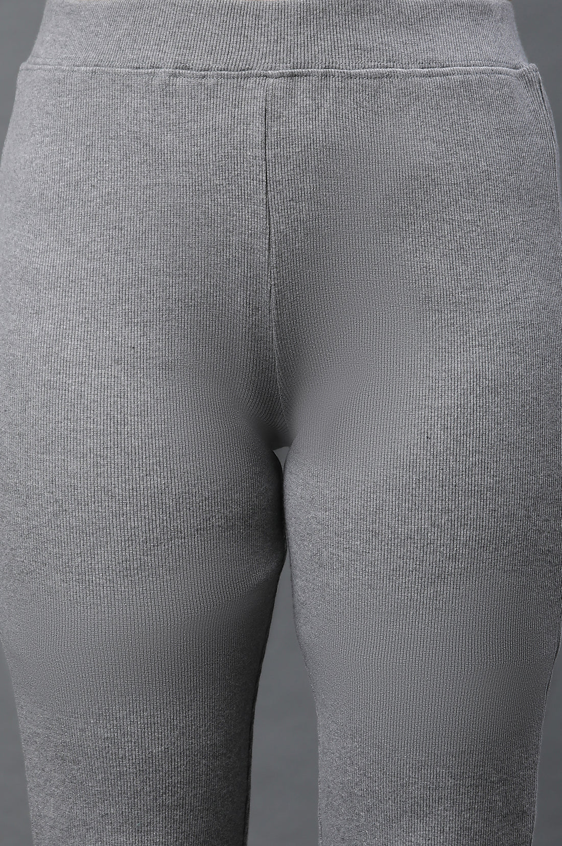 Grey Solid Flared Pants With Elasticated Waist