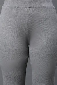 Grey Solid Flared Pants With Elasticated Waist