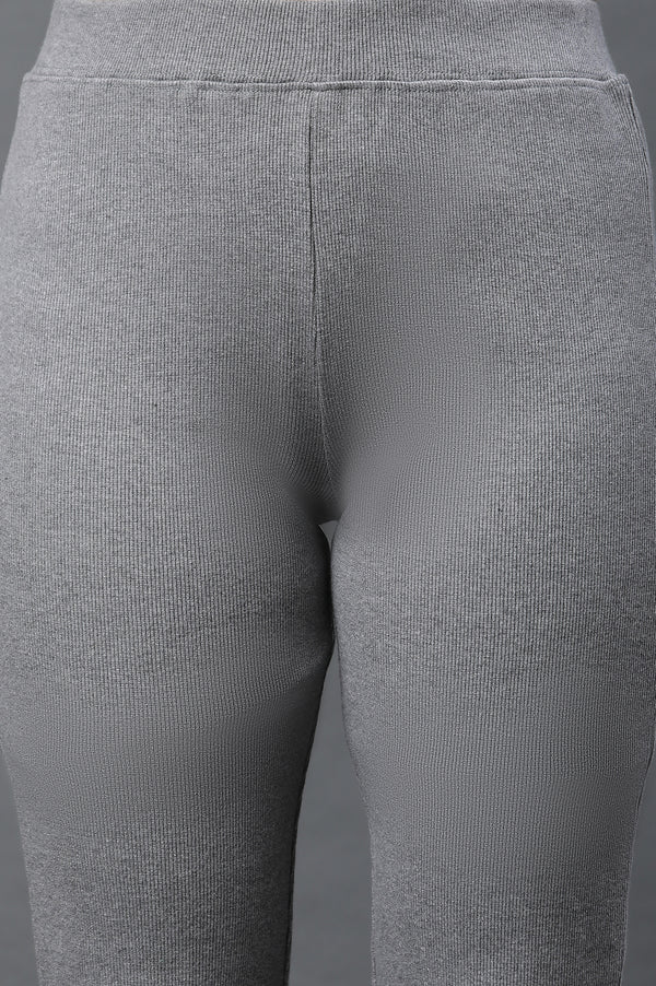 Grey Solid Flared Pants With Elasticated Waist