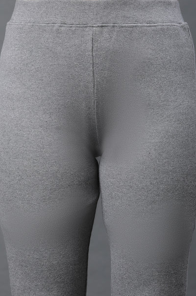 Grey Solid Flared Pants With Elasticated Waist