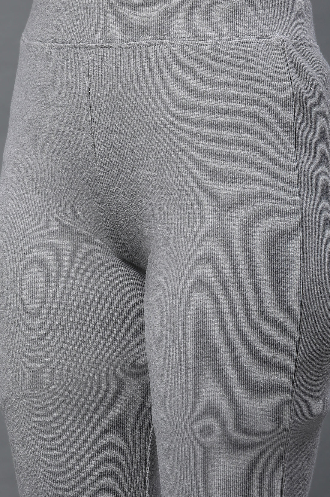 Grey Solid Flared Pants With Elasticated Waist