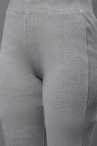 Grey Solid Flared Pants With Elasticated Waist