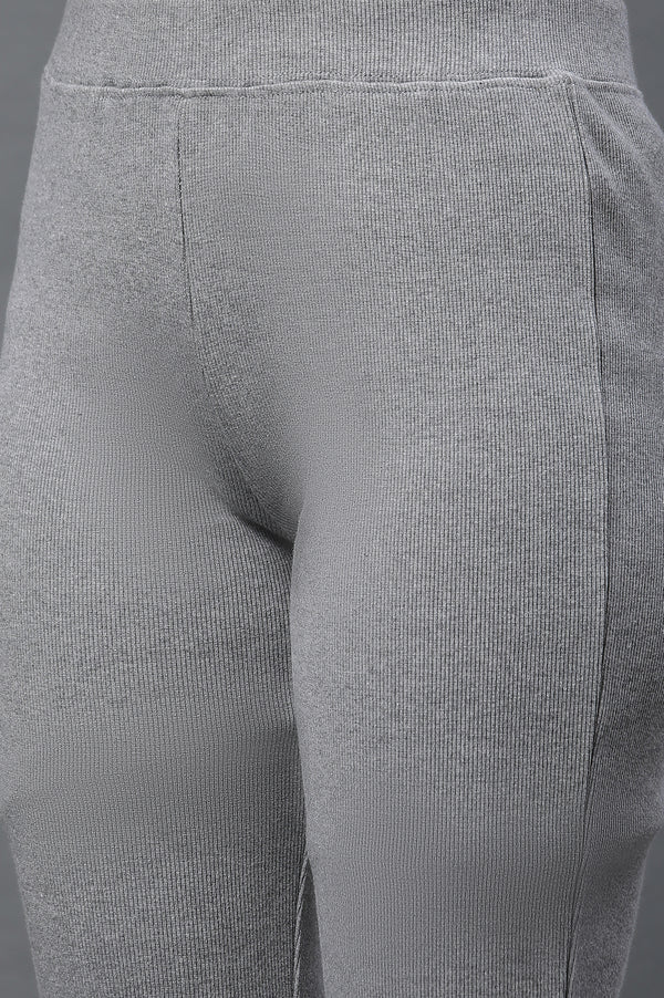 Grey Solid Flared Pants With Elasticated Waist