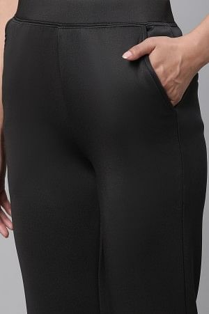 Black Solid Straight Fit Pants With Side Pockets